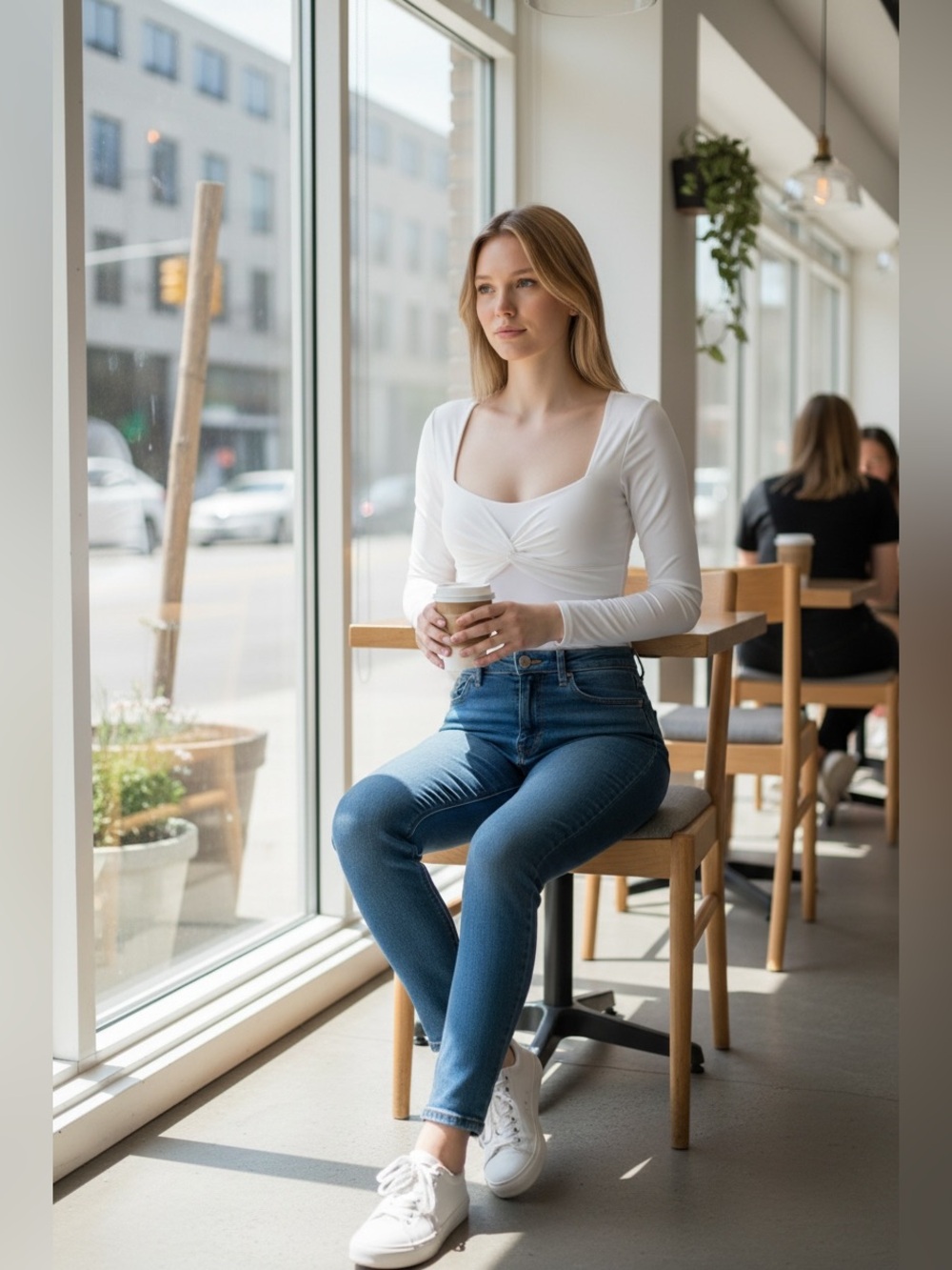 Express White Long-Sleeve Twist-Front Bodysuit